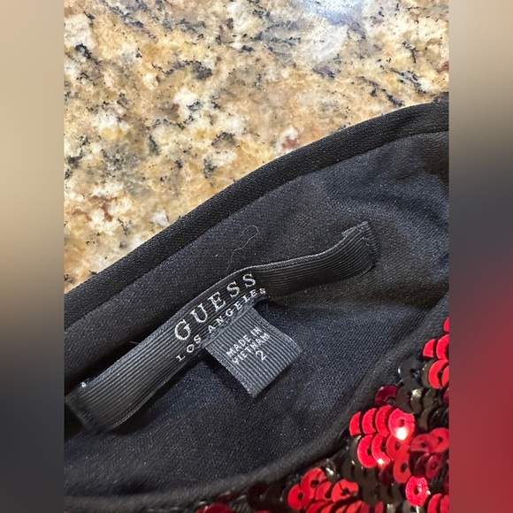 Guess Red black Sequin Zebra Print bodycon Open Back Cap Sleeve Mini Dress sz 2 - Picture 5 of 9